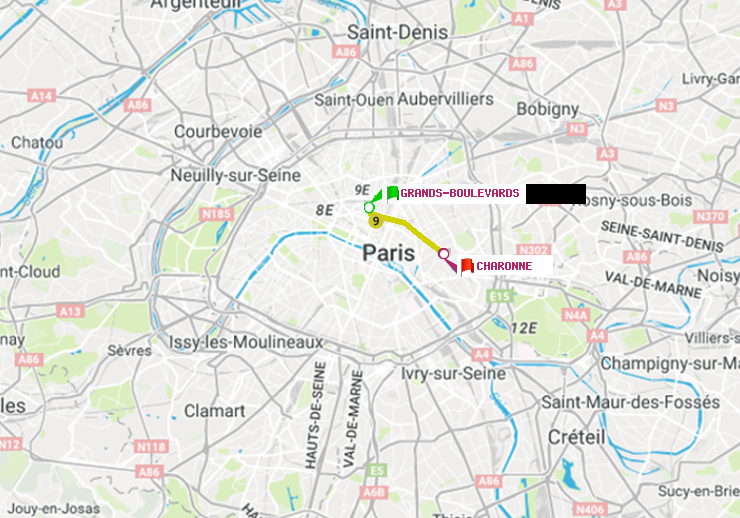 plan itinéraire ratp de Grands Boulevards à Charonne