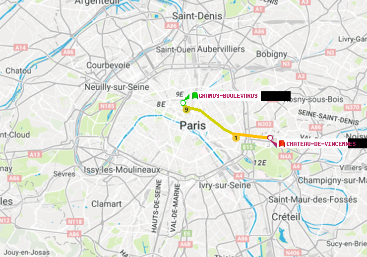 plan itinéraire ratp de Grands Boulevards à Château de Vincennes