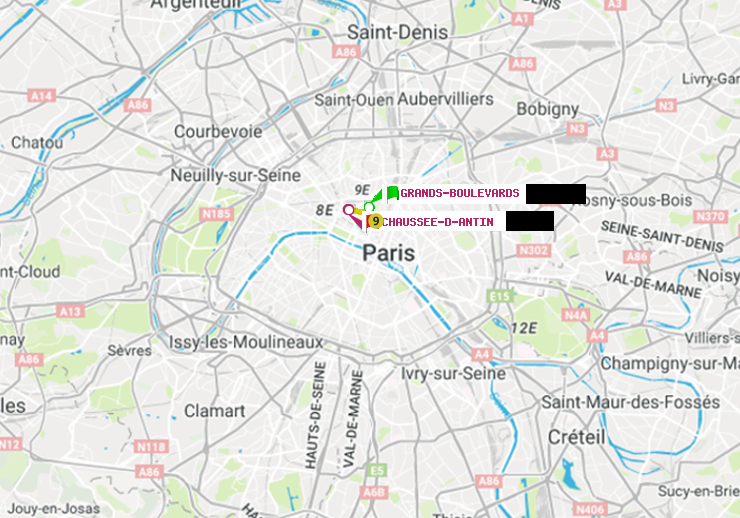plan itinéraire ratp de Grands Boulevards à Chaussée d