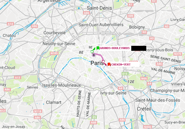 plan itinéraire ratp de Grands Boulevards à Chemin Vert