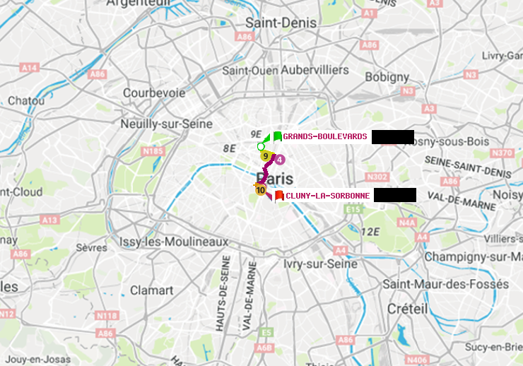 plan itinéraire ratp de Grands Boulevards à Cluny-La Sorbonne