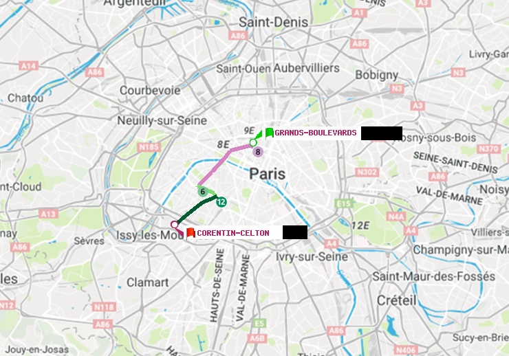 plan itinéraire ratp de Grands Boulevards à Corentin-Celton
