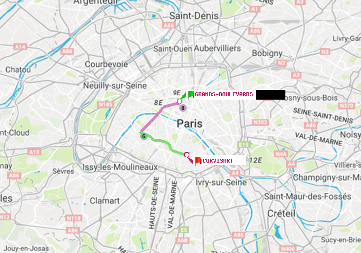 plan itinéraire ratp de Grands Boulevards à Corvisart