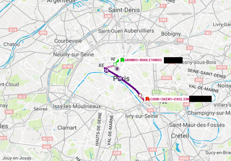 plan itinéraire ratp de Grands Boulevards à Cour Saint-Emilion