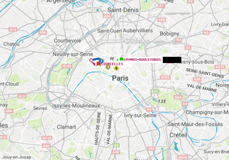 plan itinéraire ratp de Grands Boulevards à Courcelles