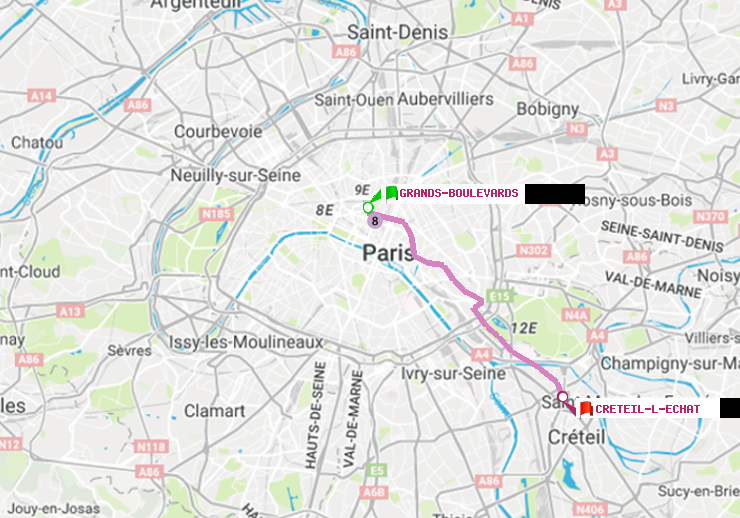 plan itinéraire ratp de Grands Boulevards à Créteil-L