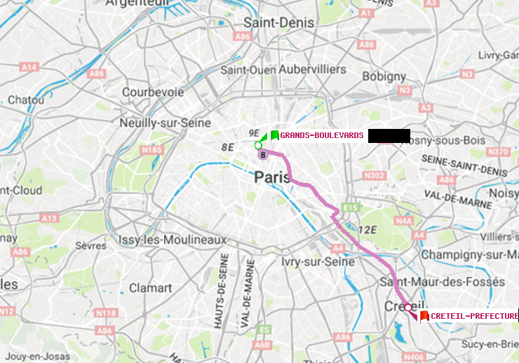 plan itinéraire ratp de Grands Boulevards à Créteil-Préfecture (Hôtel de Ville)