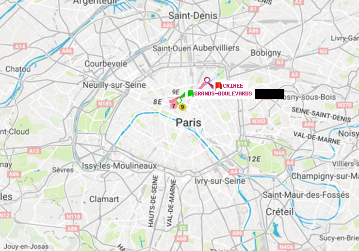 plan itinéraire ratp de Grands Boulevards à Crimée