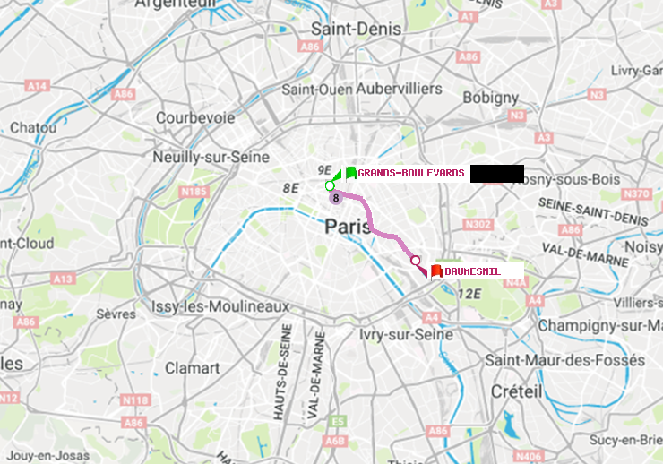 plan itinéraire ratp de Grands Boulevards à Daumesnil (Félix Eboué)
