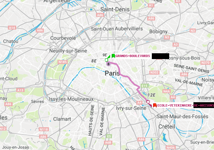 plan itinéraire ratp de Grands Boulevards à Ecole Vétérinaire de Maisons-Alfort
