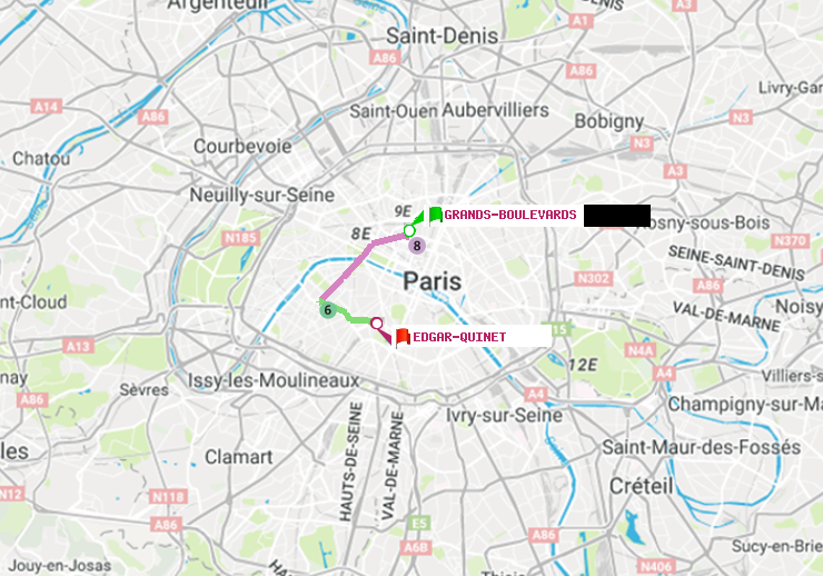 plan itinéraire ratp de Grands Boulevards à Edgar-Quinet