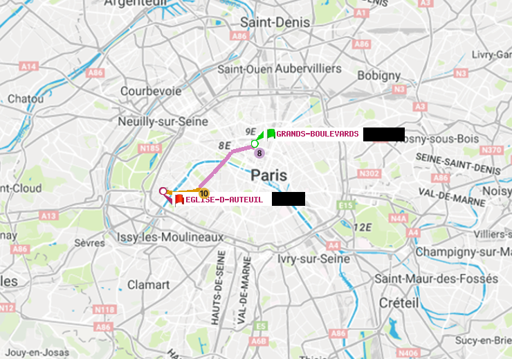 plan itinéraire ratp de Grands Boulevards à Eglise d