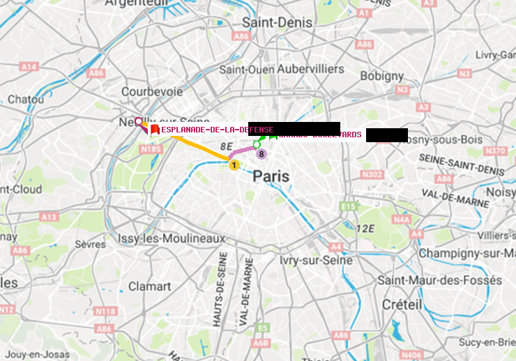 plan itinéraire ratp de Grands Boulevards à Esplanade de la Défense