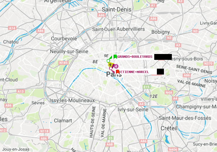 plan itinéraire ratp de Grands Boulevards à Etienne Marcel