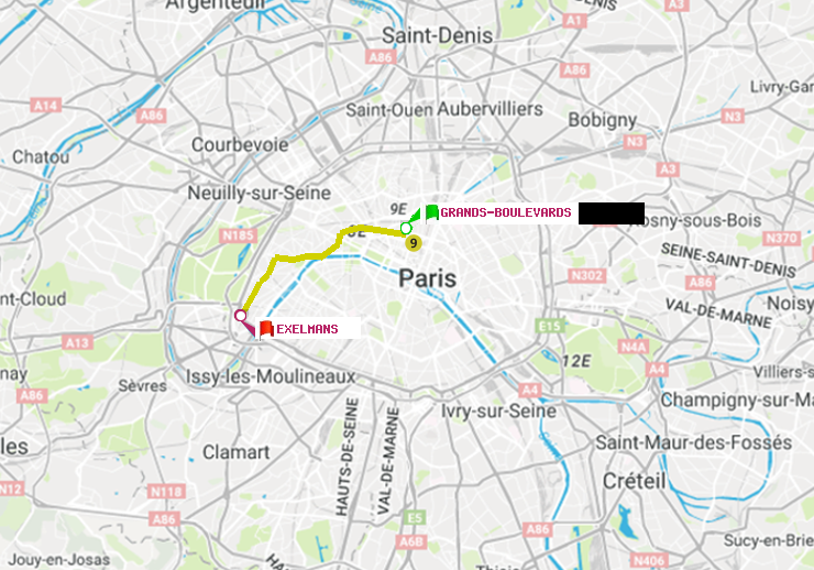plan itinéraire ratp de Grands Boulevards à Exelmans