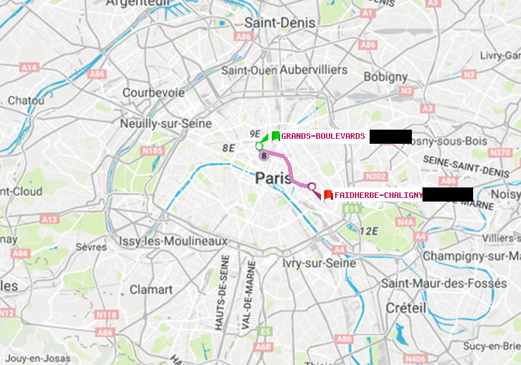 plan itinéraire ratp de Grands Boulevards à Faidherbe-Chaligny