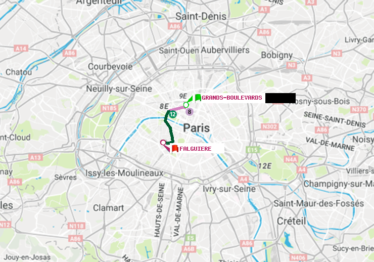 plan itinéraire ratp de Grands Boulevards à Falguière