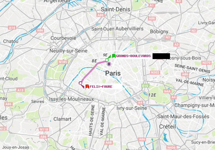 plan itinéraire ratp de Grands Boulevards à Félix Faure