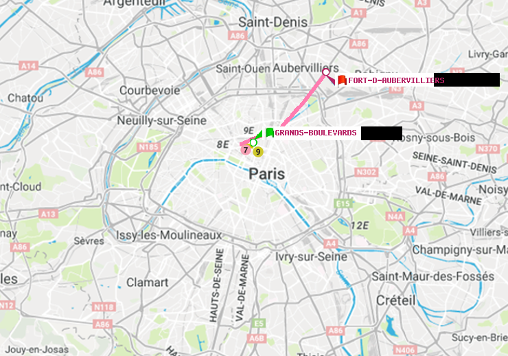 plan itinéraire ratp de Grands Boulevards à Fort d