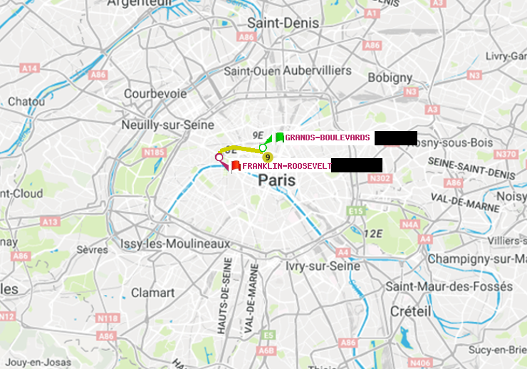 plan itinéraire ratp de Grands Boulevards à Franklin-Roosevelt