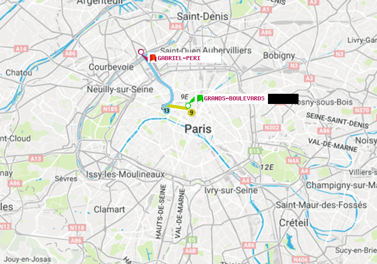 plan itinéraire ratp de Grands Boulevards à Gabriel-Péri
