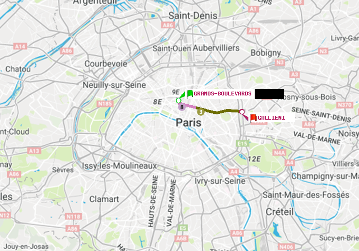 plan itinéraire ratp de Grands Boulevards à Gallieni (Parc de Bagnolet)