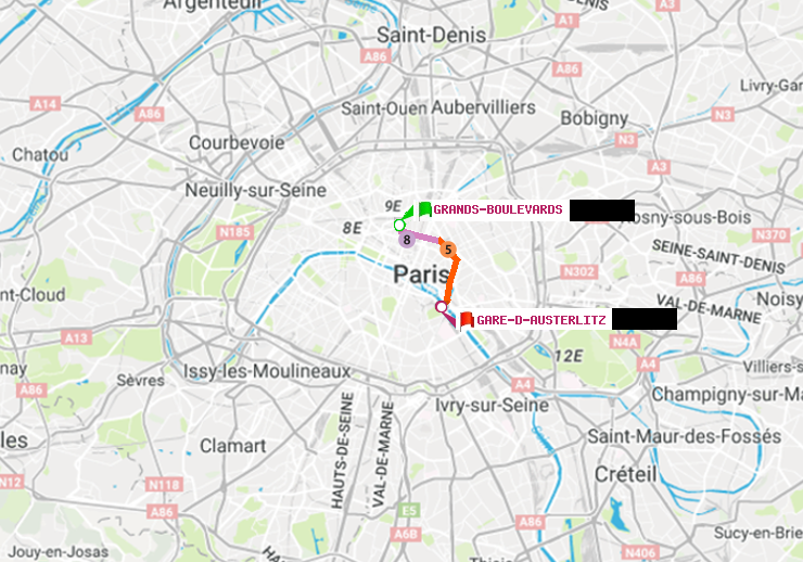 plan itinéraire ratp de Grands Boulevards à Gare d