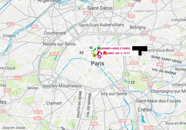 plan itinéraire ratp de Grands Boulevards à Gare de l