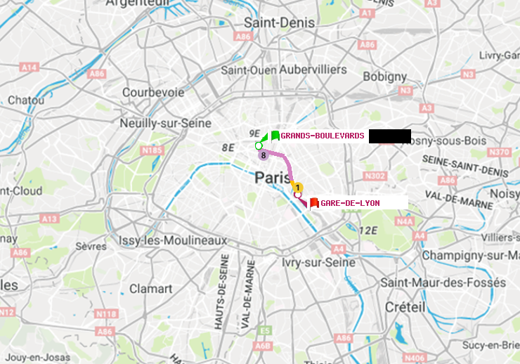 plan itinéraire ratp de Grands Boulevards à Gare de Lyon