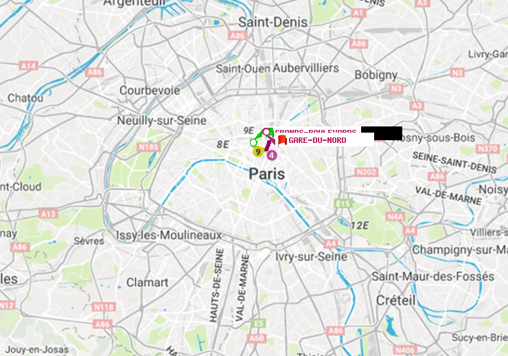 plan itinéraire ratp de Grands Boulevards à Gare du Nord