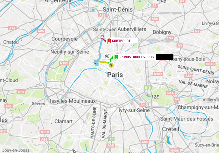 plan itinéraire ratp de Grands Boulevards à Garibaldi