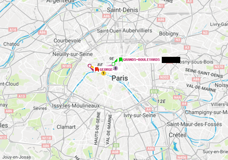 plan itinéraire ratp de Grands Boulevards à George V