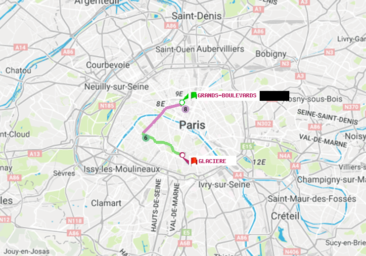 plan itinéraire ratp de Grands Boulevards à Glacière