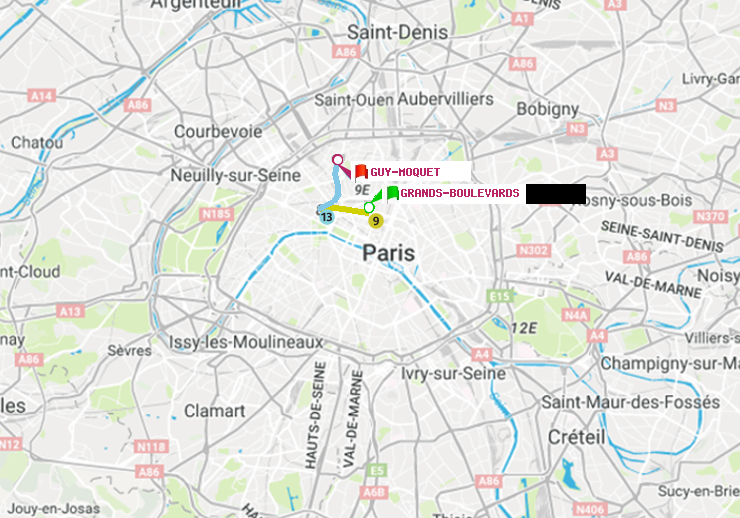 plan itinéraire ratp de Grands Boulevards à Guy-Môquet