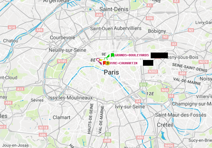 plan itinéraire ratp de Grands Boulevards à Havre-Caumartin