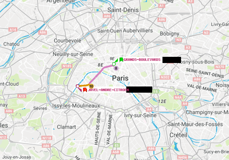 plan itinéraire ratp de Grands Boulevards à Javel-André-Citroen