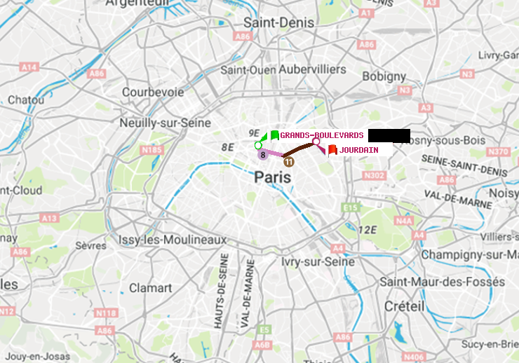 plan itinéraire ratp de Grands Boulevards à Jourdain