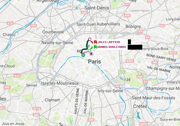 plan itinéraire ratp de Grands Boulevards à Jules Joffrin