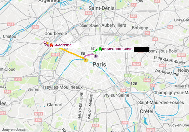 plan itinéraire ratp de Grands Boulevards à La Défense (Grande Arche)