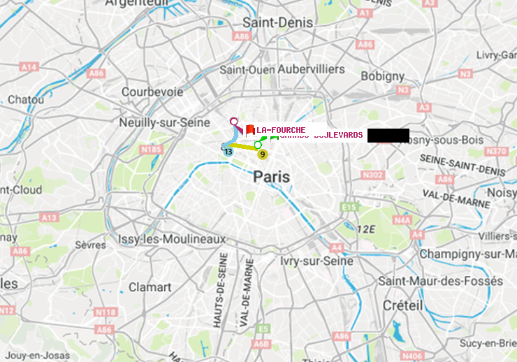 plan itinéraire ratp de Grands Boulevards à La Fourche