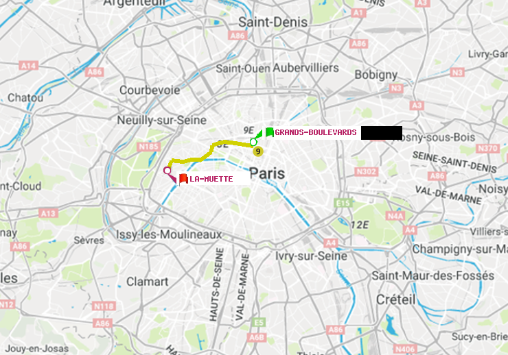 plan itinéraire ratp de Grands Boulevards à La Muette