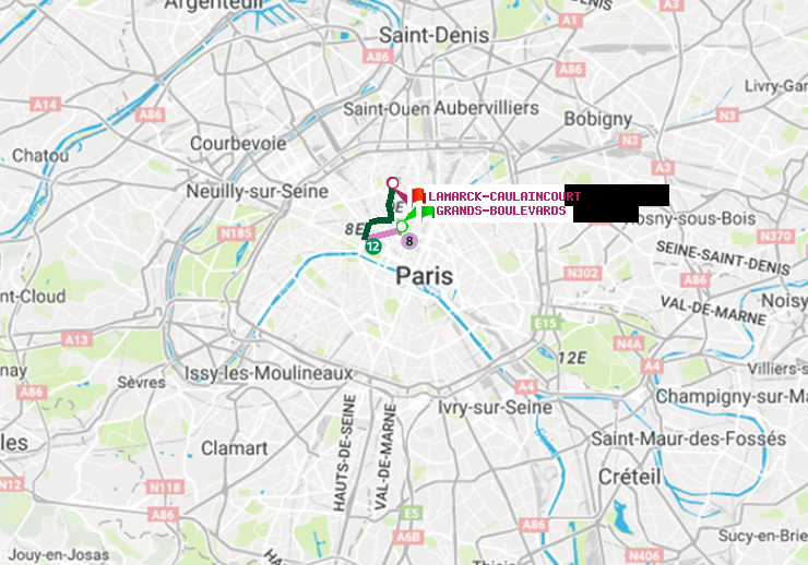 plan itinéraire ratp de Grands Boulevards à Lamarck-Caulaincourt