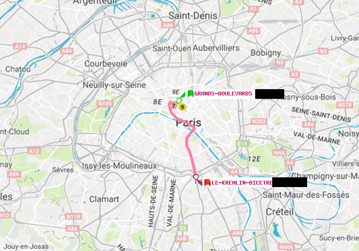 plan itinéraire ratp de Grands Boulevards à Le Kremlin-Bicêtre