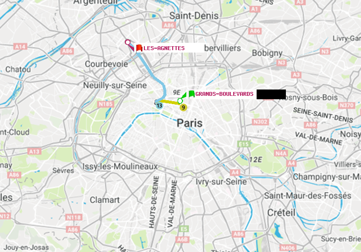 plan itinéraire ratp de Grands Boulevards à Les Agnettes