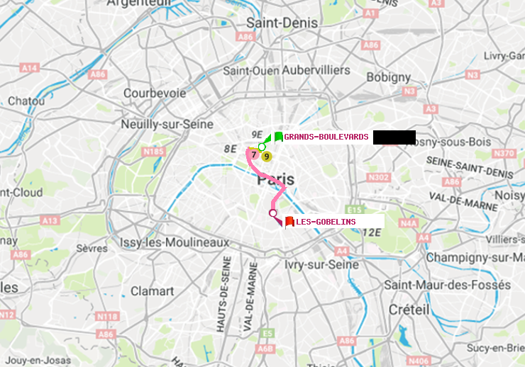 plan itinéraire ratp de Grands Boulevards à Les Gobelins
