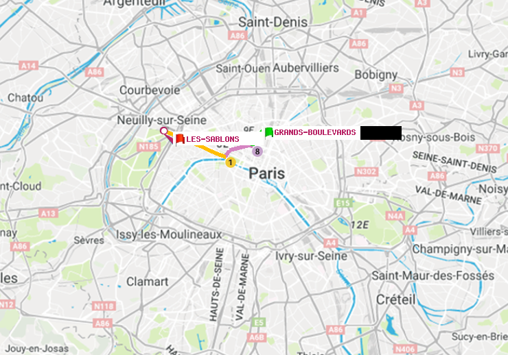 plan itinéraire ratp de Grands Boulevards à Les Sablons (Jardin d