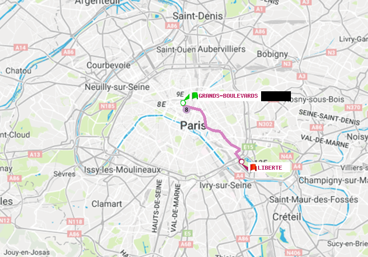plan itinéraire ratp de Grands Boulevards à Liberté