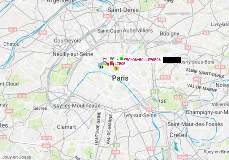 plan itinéraire ratp de Grands Boulevards à Liège