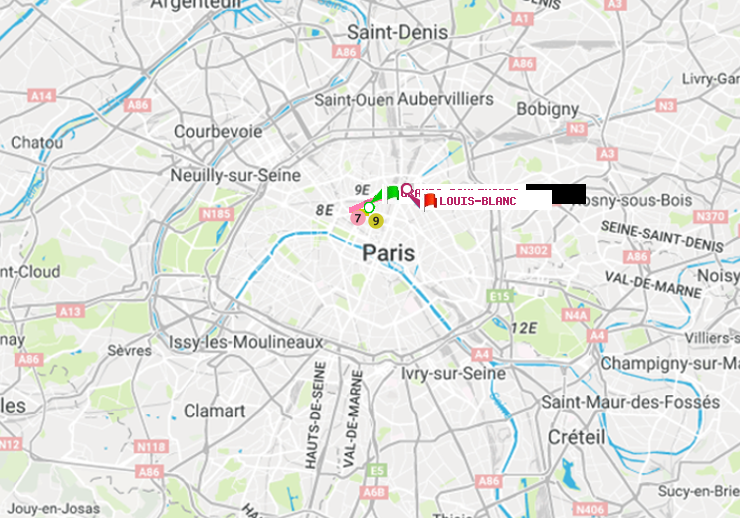 plan itinéraire ratp de Grands Boulevards à Louis Blanc
