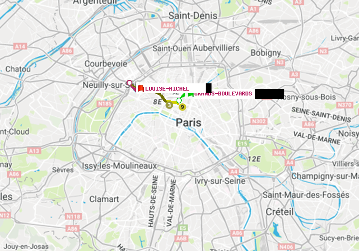 plan itinéraire ratp de Grands Boulevards à Louise Michel